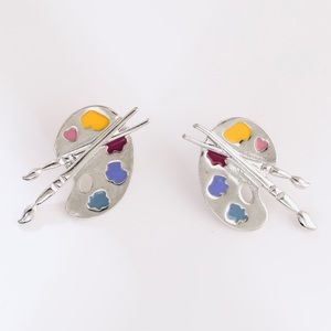 Silver Paint Pallet Earrings